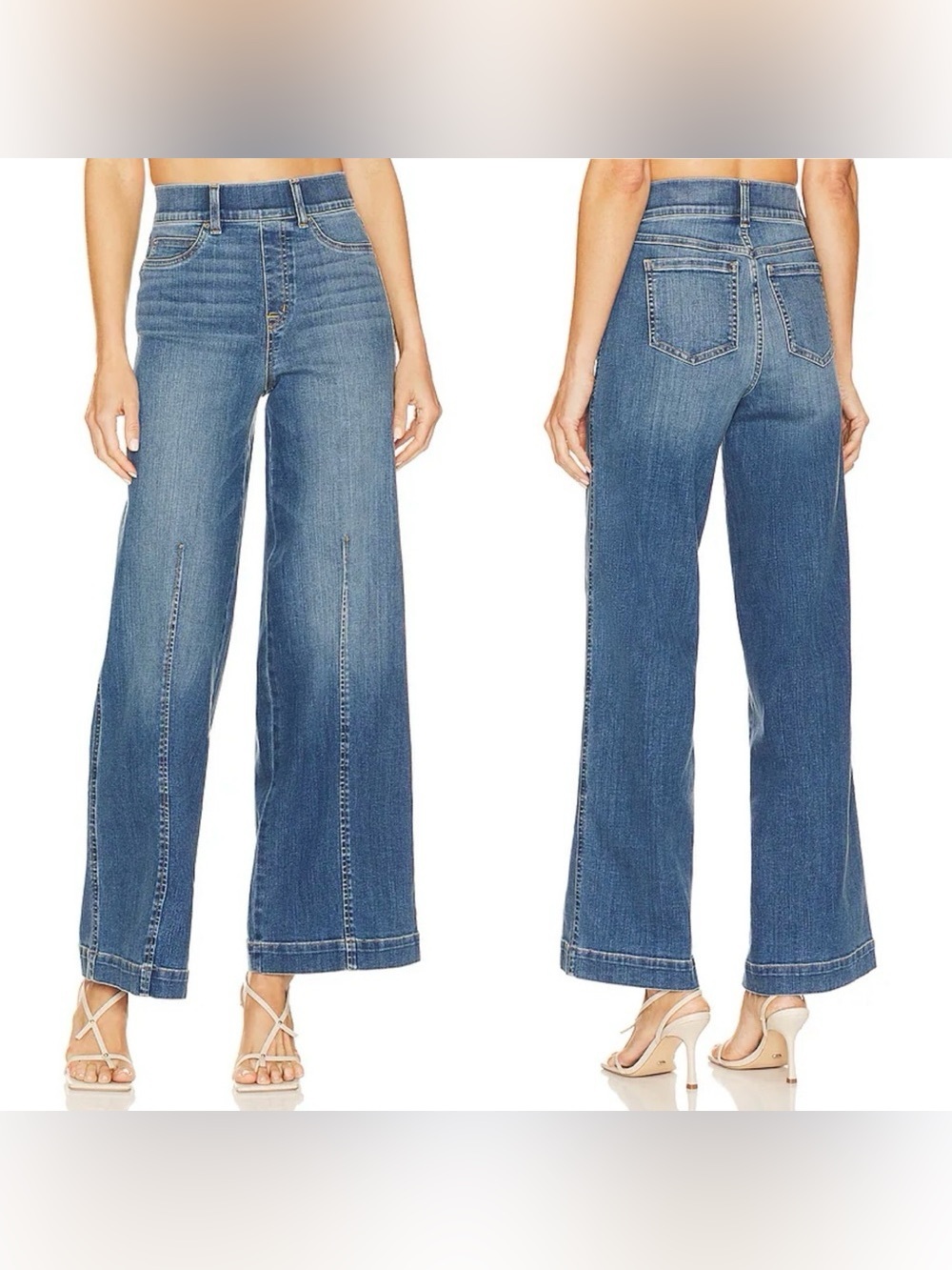 SPANX Seamed Front Wide Leg Denim Vintage Indigo Pull-on Jeans Size L #20407R
